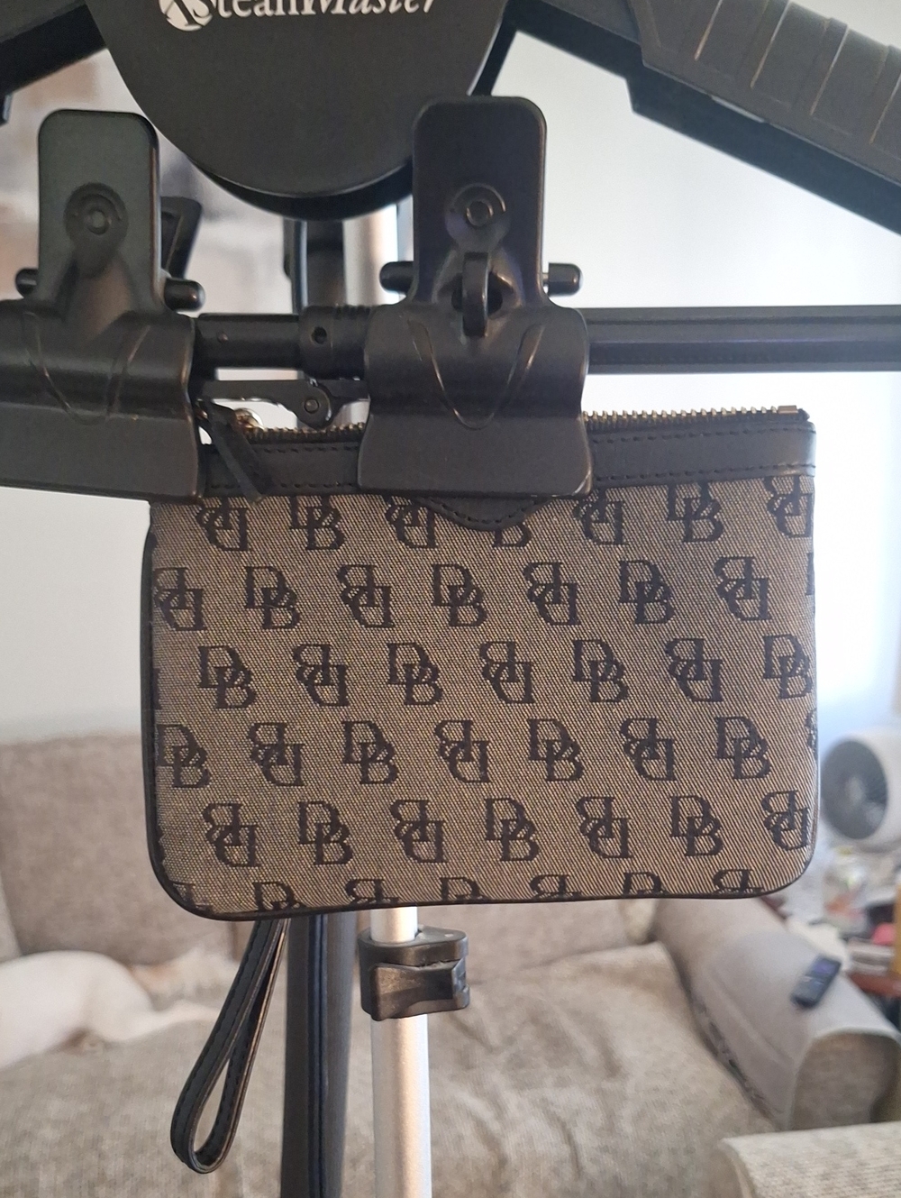 Dooney & Bourke Tan and Black Logo Wristlet